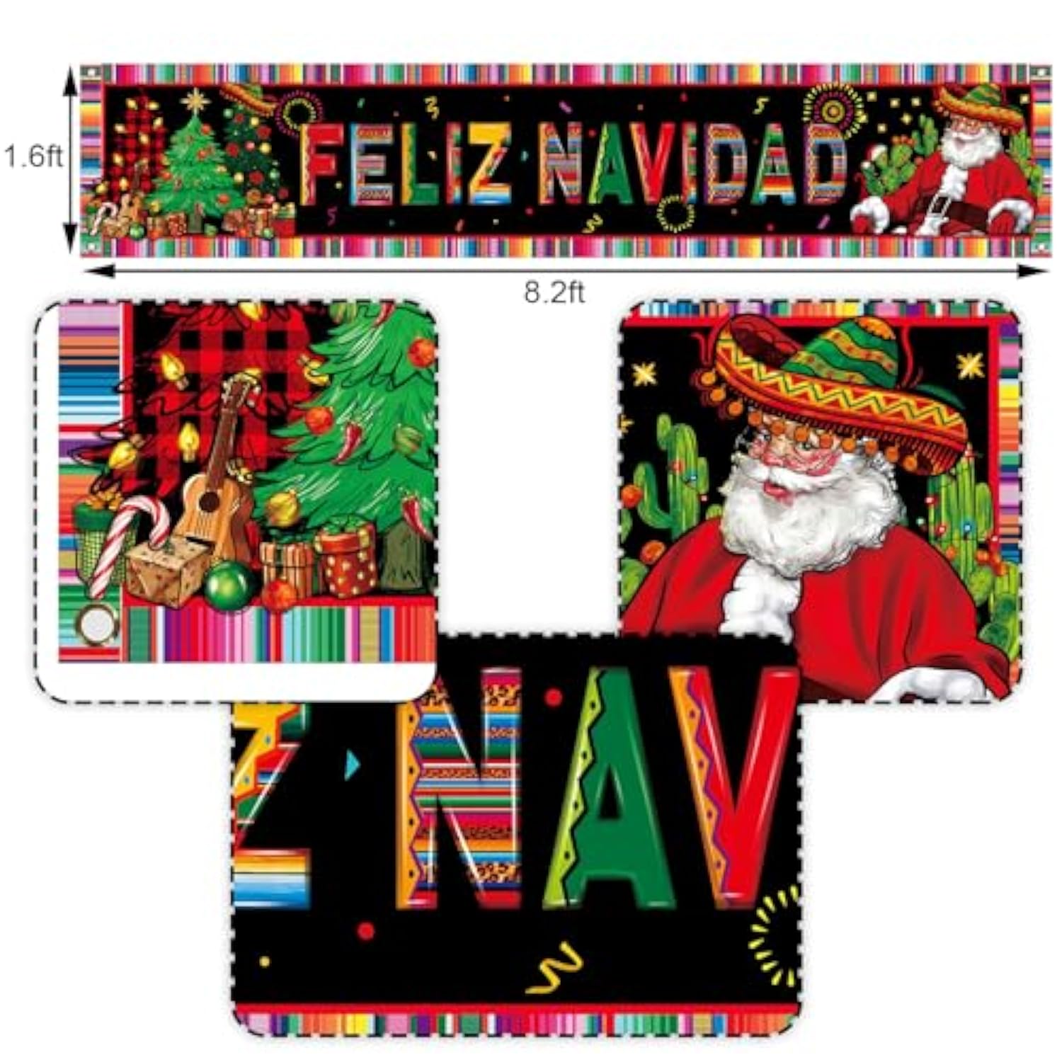 Feliz Navidad Fence Banner Mexican Christmas Spanish Winter Holiday Party Decoration Large Home Garden Outdoor Yard Hanging Sign-1.6 * 8.2Ft