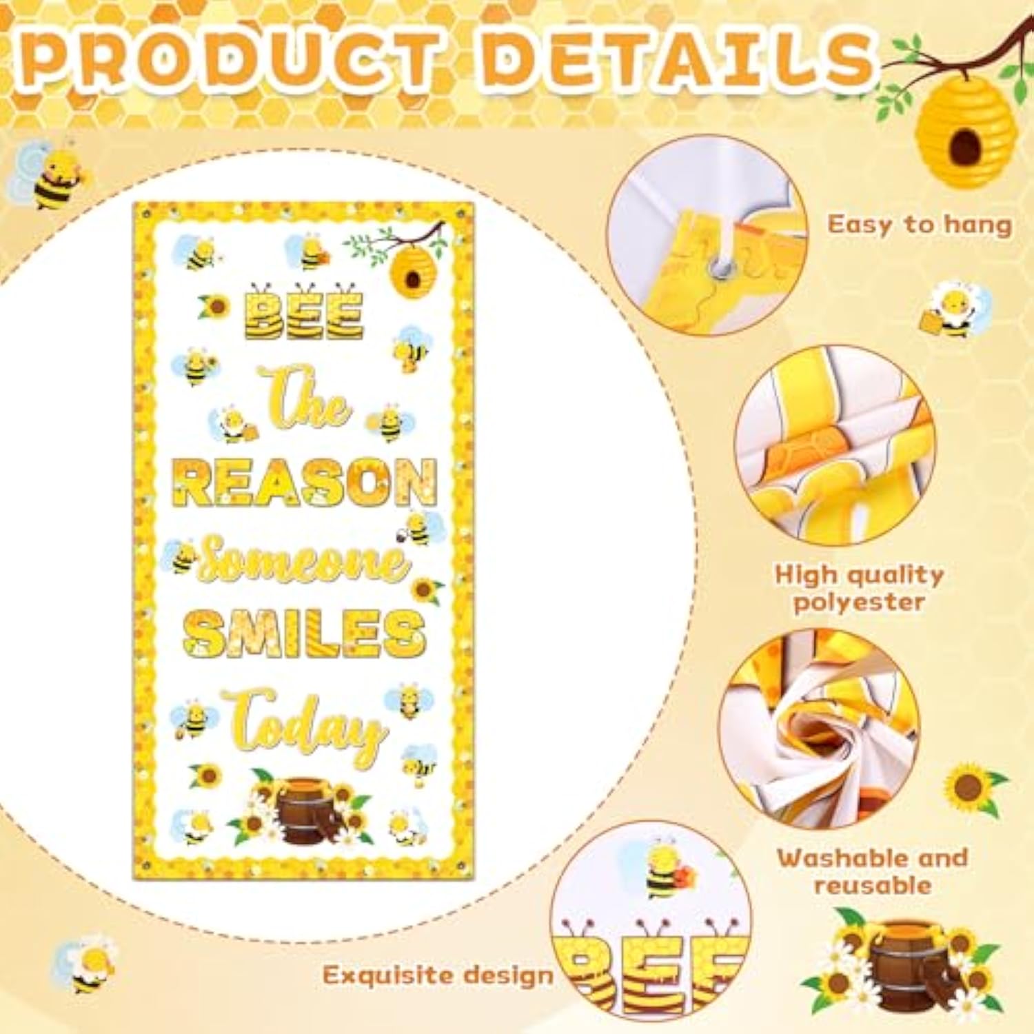 Spring Bee Classroom Decorations Door Cover Motivational Be The Reason Someone Smiles Door Banner Honeybee Sunflower Butterfly Flower Hanging Banner Backdrop For Summer School Home Wall Party Supplies