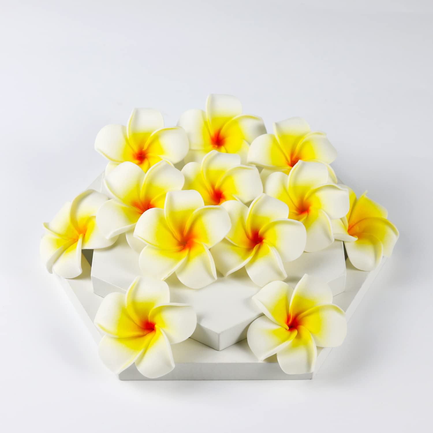 100Pcs Artificial Plumeria Frangipani Flower, Floating Flowers For Pool, Hawaiian Flowers Centerpiece, Artificial White Foam Plumeria, Petal Hat Head Diy Home Wedding Party Decoration