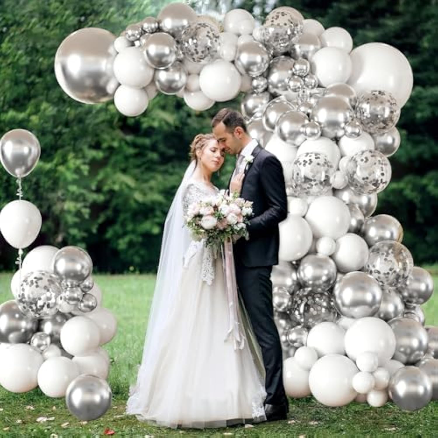132pcs Silver White Balloon Arch Kit for Wedding Baby Shower Graduation Party Decor