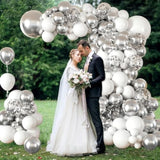 132pcs Silver White Balloon Arch Kit for Wedding Baby Shower Graduation Party Decor