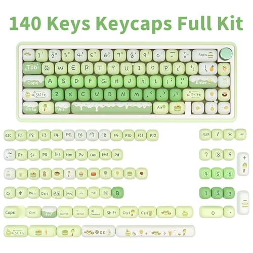 Thick Pbt Keycaps Set, Cute Green Keycap Mog Profile, 5 Side Dye-Sublimation Round Keycaps 140 Keys, Custom Kawaii Keyboard Key Caps Set For For Cherry Gateron Mx Swithes Mechanical Keyboards