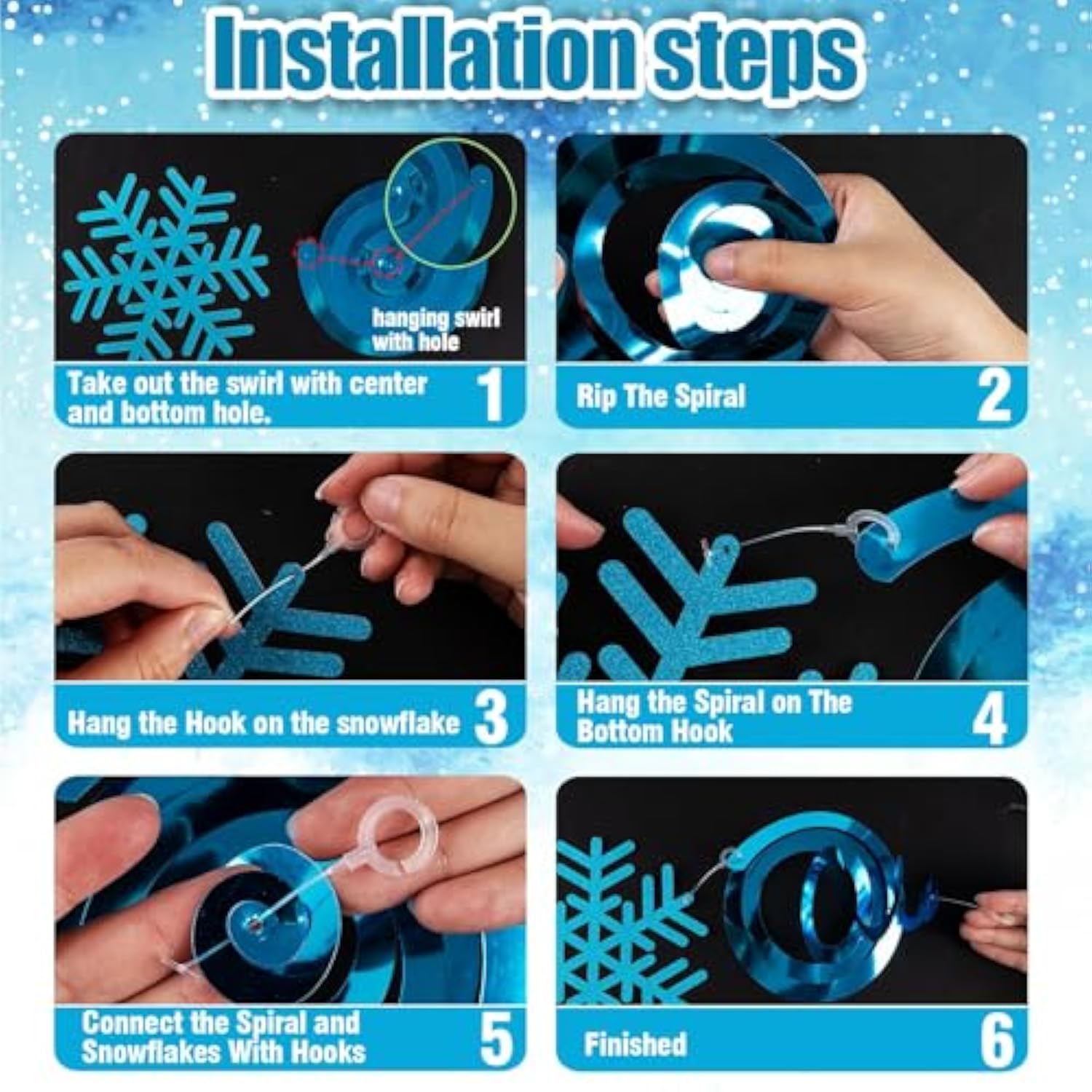 Winter Snowflake Hanging Swirl Decorations, 30Pcs Christmas Glitter Snowflakes Hanging Swirls Ornaments Ceiling Streamers For Xmas Winter Wonderland Frozen New Year Wedding Baby Shower Party Supplies