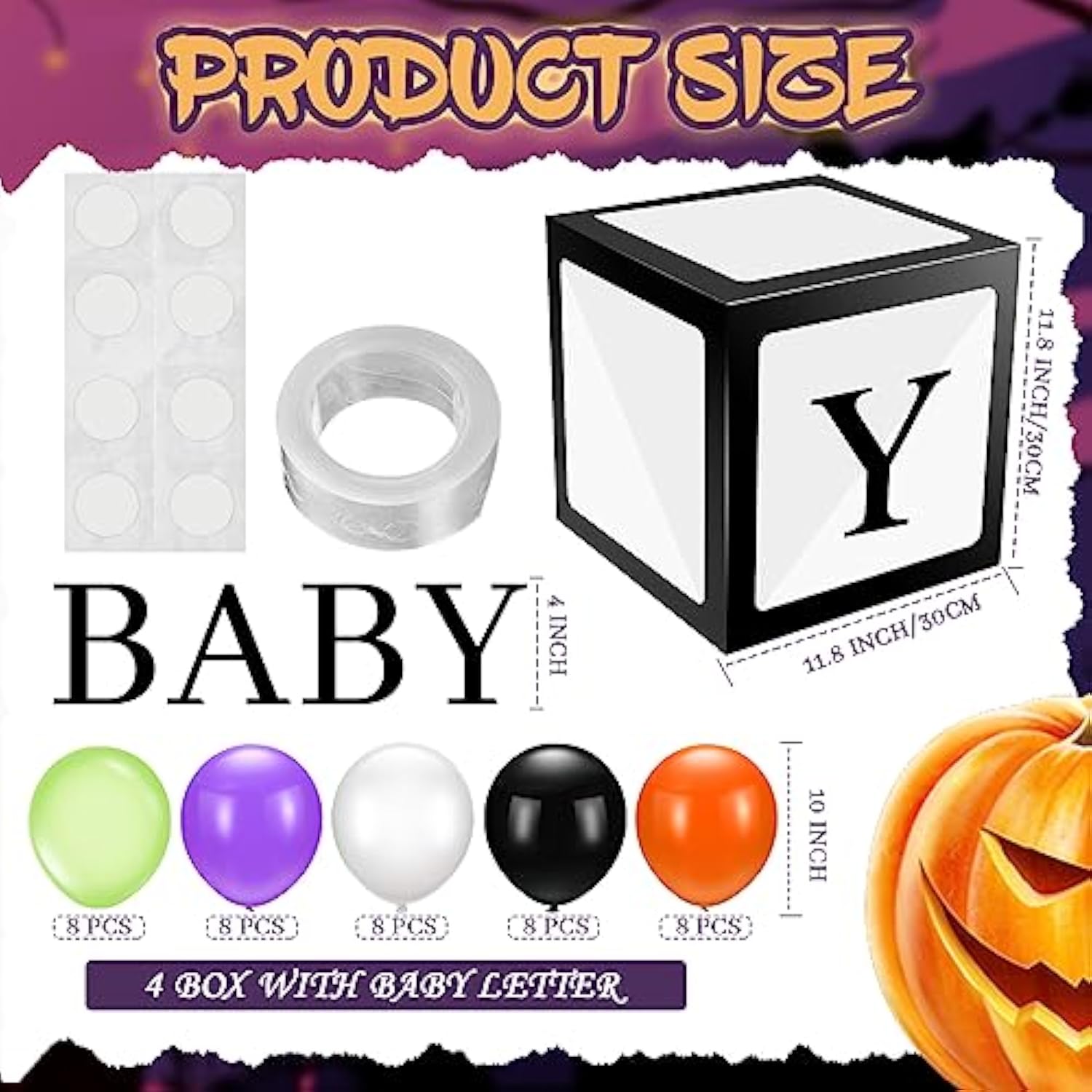 44-Pcs Halloween Baby Shower Decor with Baby Boxes & Balloons (Black)