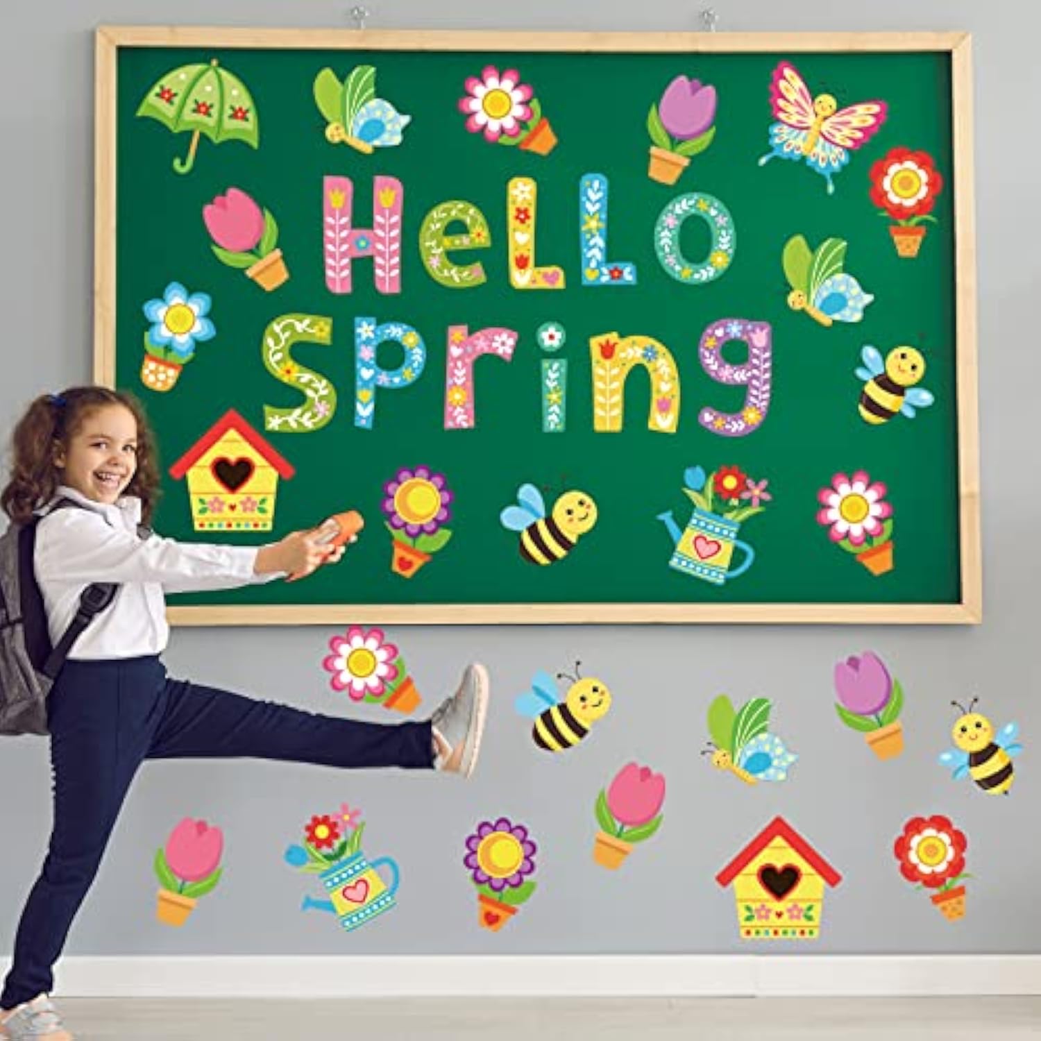 72 Pcs Hello Spring Cut Outs Flower Bulletin Board With 96 Pcs Glue Points Tulip Floral Bee Butterfly Cute Paper Cutouts For School Classroom Game Party Supplies(Fresh Style)