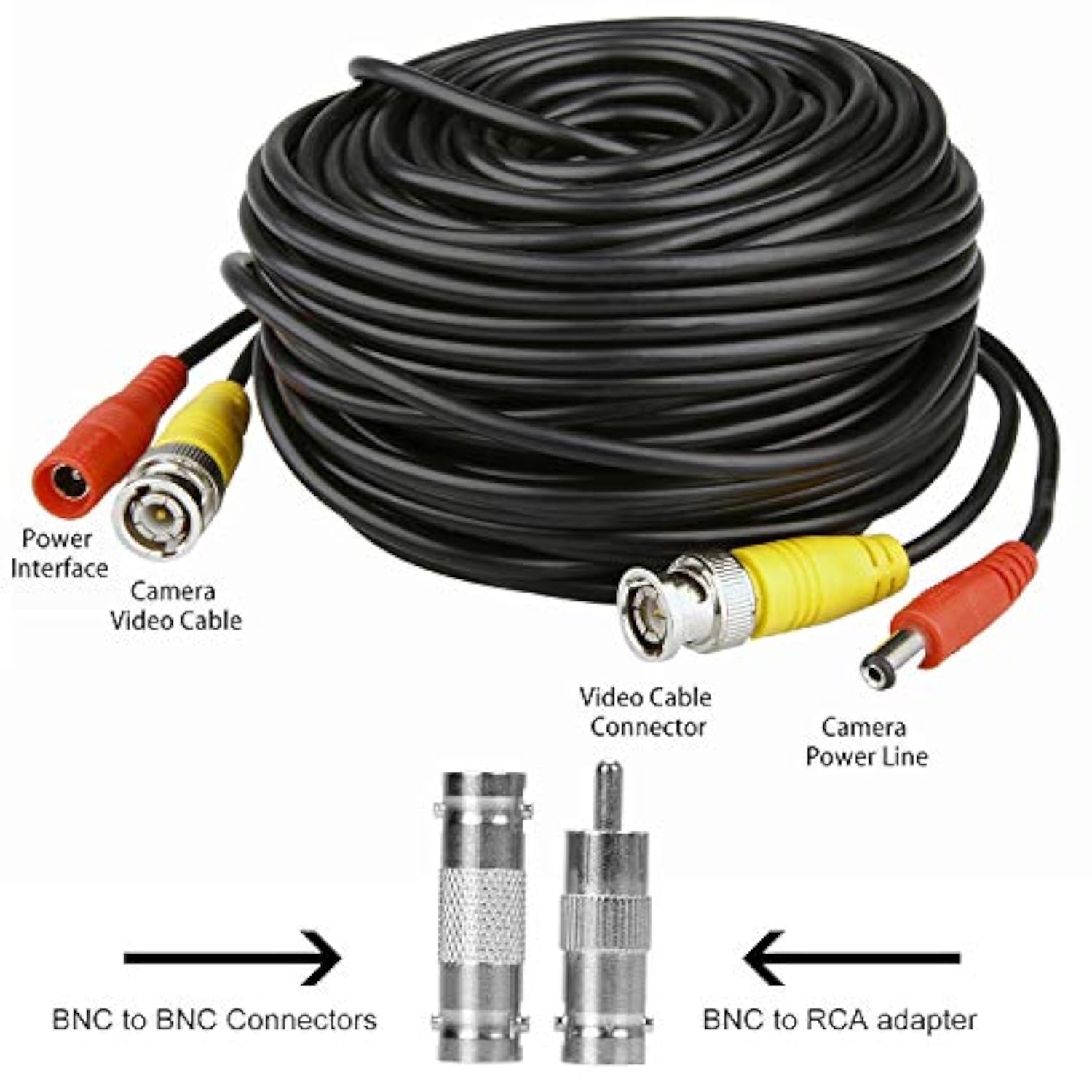 4 Pack 30M/100Ft All-In-One Bnc Video Power Cables, Extension Surveillance Camera Cables For Cctv Security Dvr System Installation, Free 8Pcs Bnc Connectors And 100Pcs Cable Clips (Black)