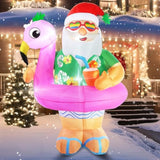 Christmas Inflatables Santa Claus Outdoor Decorations 6Ft Giant Hawaiian Santa Flamingo Swimming Ring Blow Up Yard Xmas