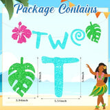 2Pcs Tropical Hawaiian 2Nd Birthday Banner With Candle Party Decorations Glitter Palm Leaf Flower For Tropical Luau Summer Party Baby Shower Carnivals Decor