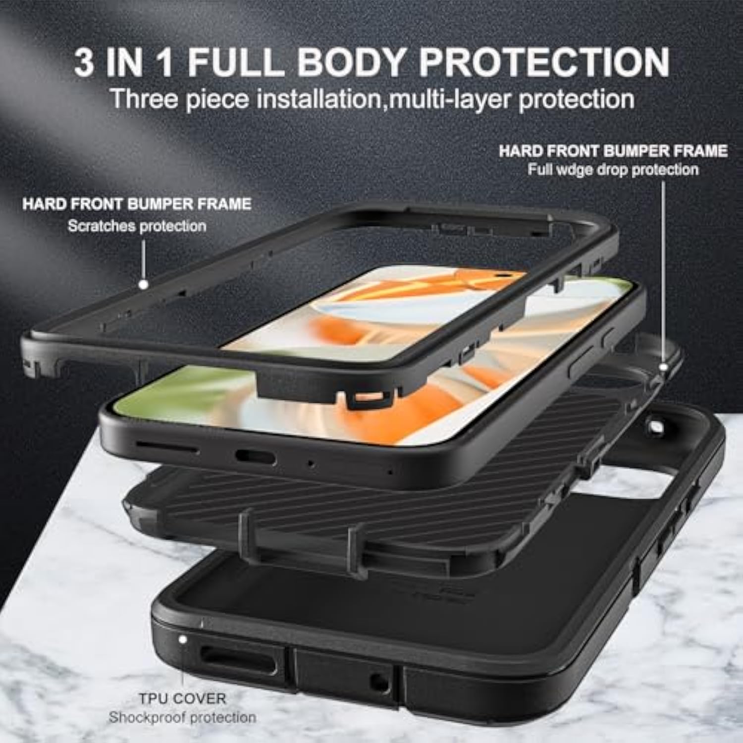 For Google Pixel 9 Case/Pixel 9 Pro Case, Military Grade 3 In 1 Heavy Duty Shockproof/Drop Proof/Dust Proof Case With 2Pcs Tempered Glass Screen Protector (Black/Grey)