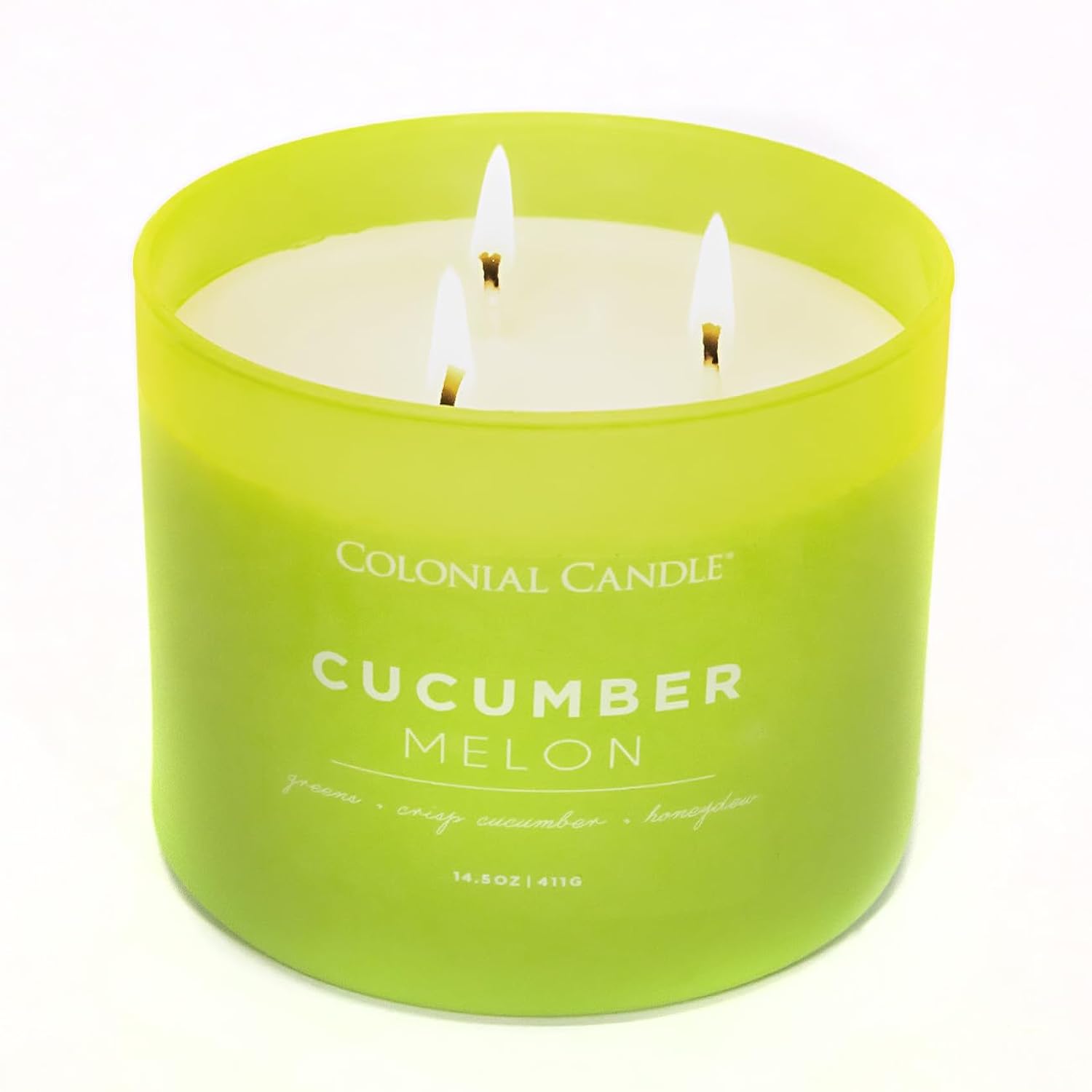 Colonial Candle Cucumber Melon Scented Jar Candle, Pop of Color Collection, 3 Wick, Green, 14.5 oz - Up to 60 Hours Burn