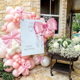 Bow Balloons, Light Baby Pink White Clear Pastel Balloons With Bow Foil Balloon For Girl Princess Women Birthday Party Bachelorette Bridal Engagement Bow Theme Wedding Anniversary Baby Shower Supplies