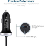 3.4A USB-C Car Charger with 3ft Cable for Samsung, LG, Moto, Google Pixel