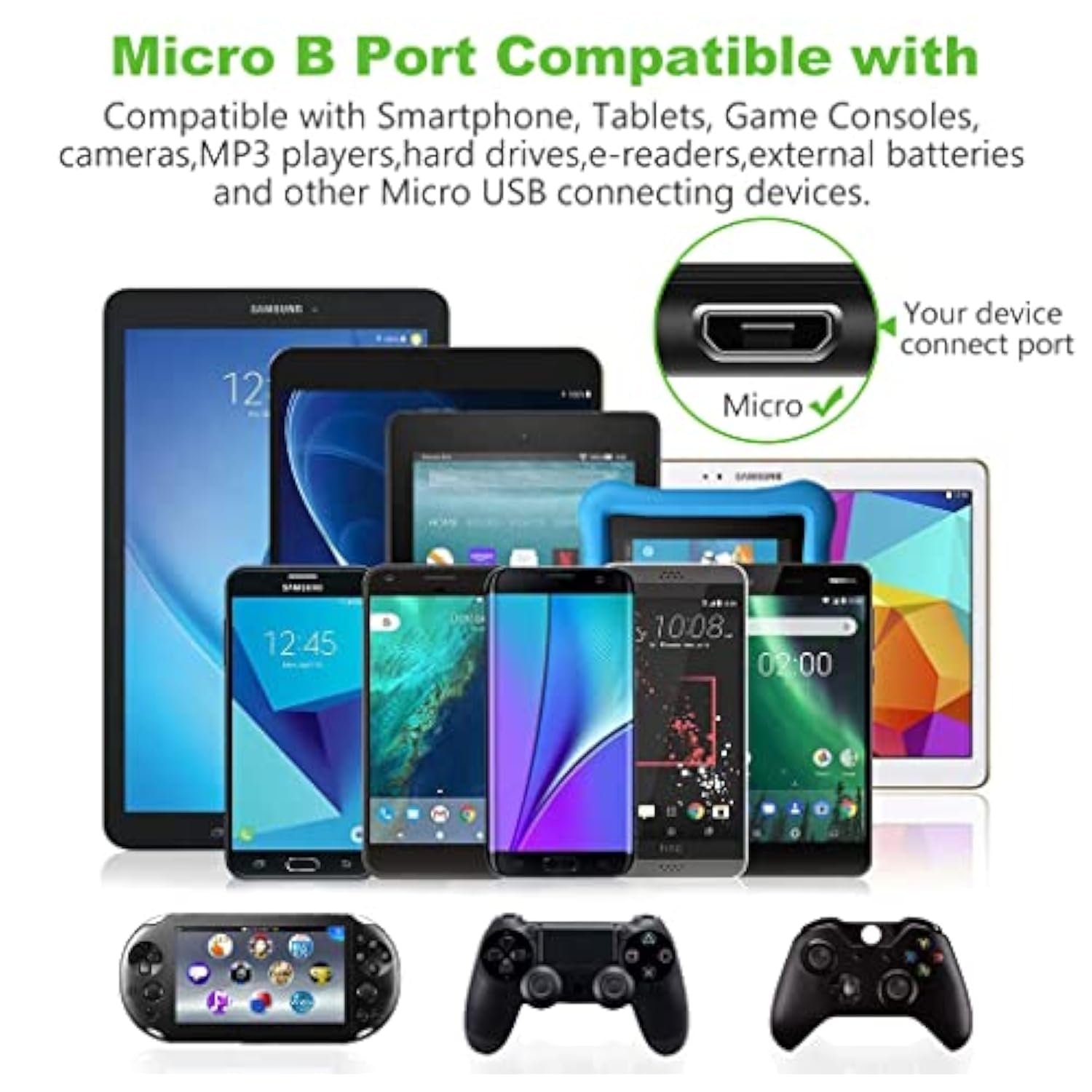 Micro Usb Cable, 3Pack 10Ft Android Charger Cable Long Nylon Braided Sync And Fast Charging Cord Compatible With Samsung Galaxy S7 S6 Edge, Android Smartphones, Tablets And More