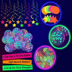 Glow Neon Birthday Party Decorations, Neon Balloon Arch Kit, Backdrop, Tablecloth, Uv Blacklight Luminous Balloon, Star Hanging Swirl, Kid Teen Adult Disco Game Glow In The Dark Party Supplies