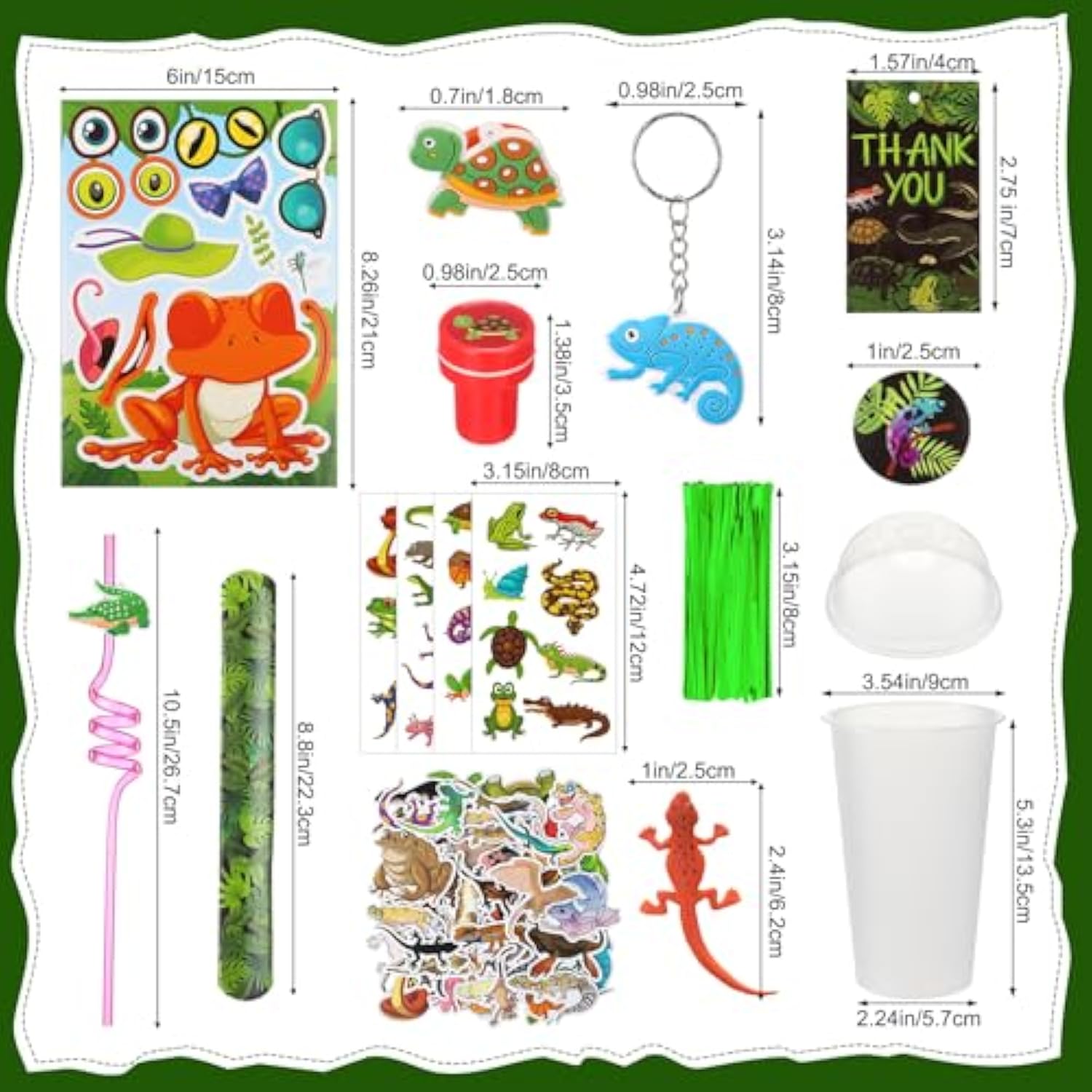 212 Pcs Reptiles Party Favors Set Include Cup Straw Stamp Clap Bracelet Keychain Ring Puzzle Sticker Animal Miniature Card For Birthday Summer Outdoor Party Baby Shower Goody Bag Stuffer
