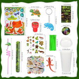 212 Pcs Reptiles Party Favors Set Include Cup Straw Stamp Clap Bracelet Keychain Ring Puzzle Sticker Animal Miniature Card For Birthday Summer Outdoor Party Baby Shower Goody Bag Stuffer