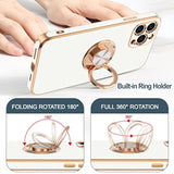 Case For Iphone 12 Pro Max Case With Ring Stand [360° Rotatable Ring Holder Magnetic Kickstand] [Soft Microfiber Lining] Plating Rose Gold Edge Shockproof Protective Phone Cases Cover, White
