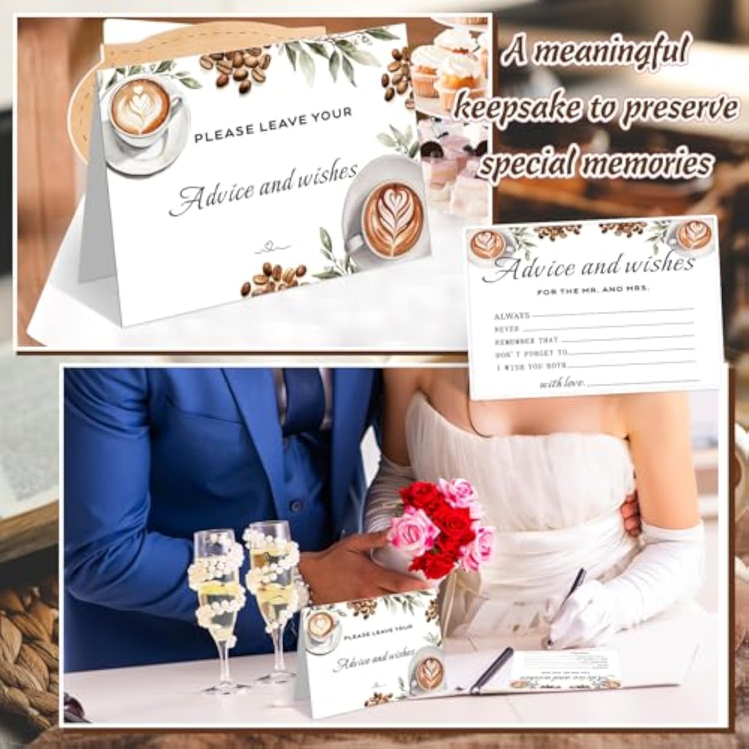 51 Pcs Wedding Advice And Wishes Cards With Wooden Box For The Mr And Mrs Love Is Brewing Coffee Bridal Shower Decorations Games For Bride And Groom Reception