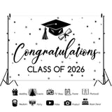 Graduation Photo Backdrops for Photoshoot Black White Background Banner High School College Ceremony Decorations Congrats Grad Party and Classroom Decor 10 * 8ft