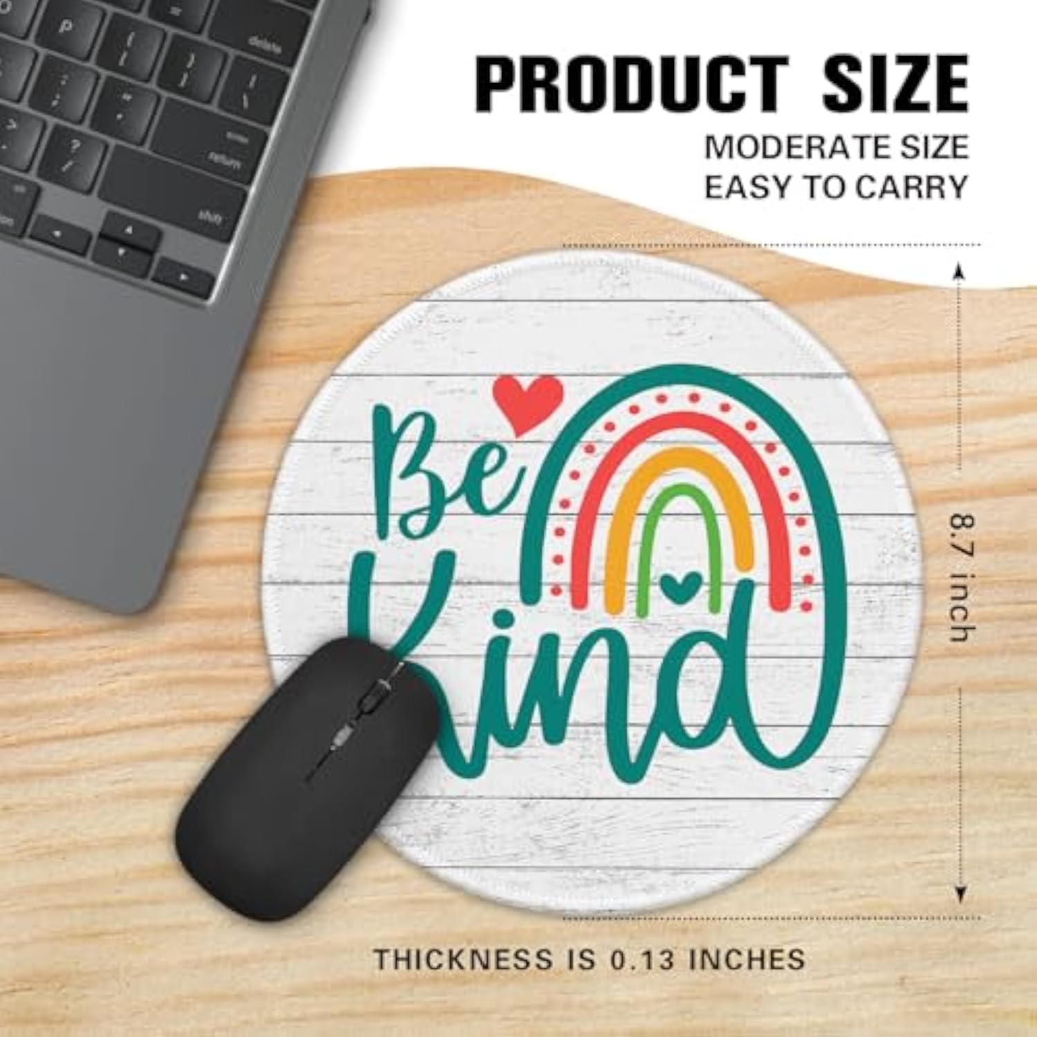 Funny Office Decor Round Mouse Pad?Be Kind Mouse Pad?8.7 Inch Stitched Edge Non-Slip Rubber Base?Home Office Decor Desk Accessories, For Coworker Friend Leader Boss Work Gifts