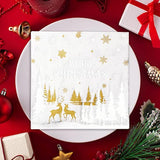 50 Pack Christmas Paper Napkins 6.5'' X 6.5'' Silver Foil Snowflake Disposable Napkins White Beverage Napkins Merry Christmas Elk For Winter Dinner Holiday Lunch Xmas New Year Party Supplies