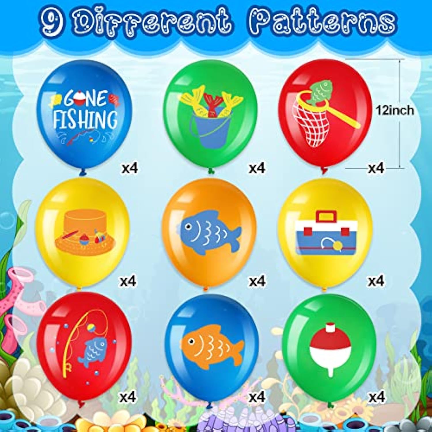 36 Pack Fish Bobber Balloons Ofishally One Birthday Decoration Latex Fish Party Balloon Under The Sea Creature Birthday Baby Shower Party Decoration Supplies, 12 Inches(Gone Fishing Style)