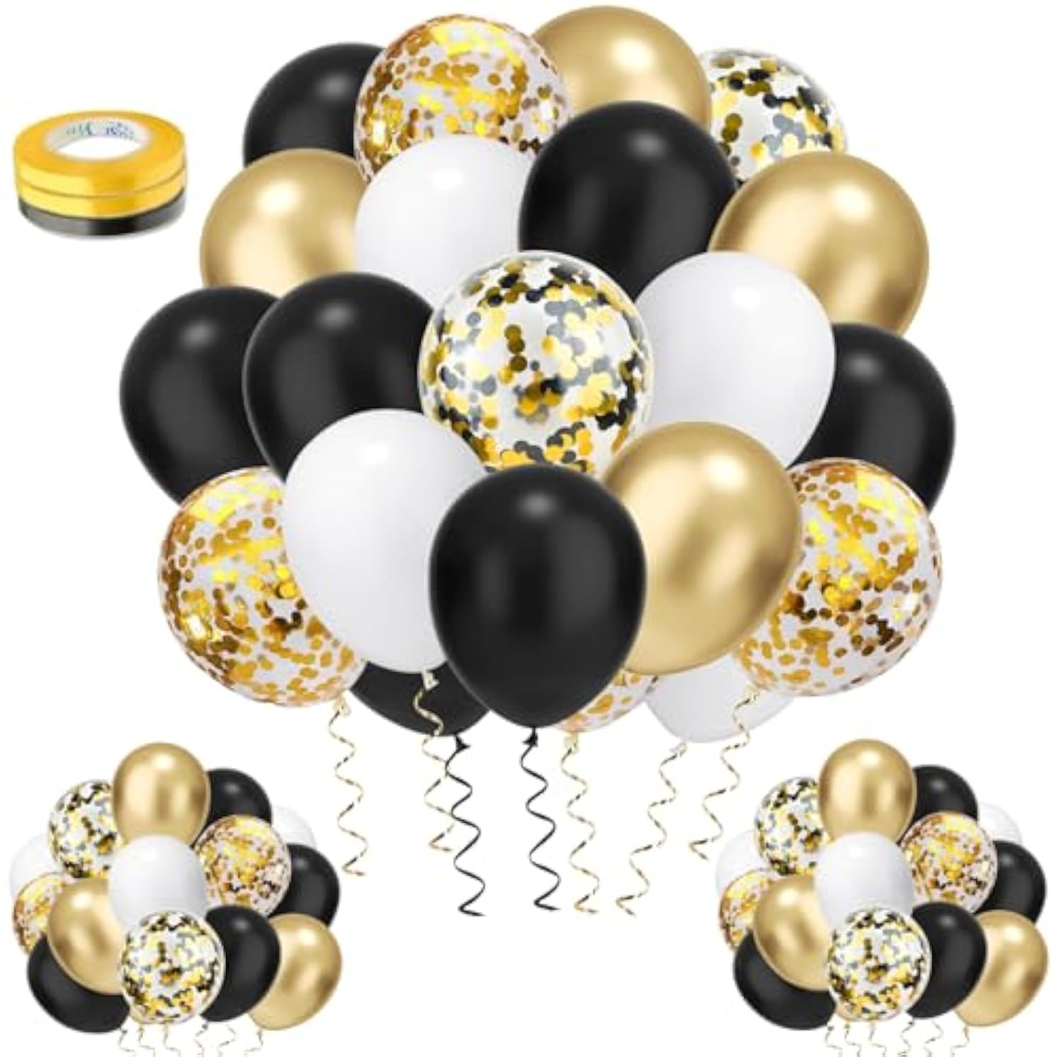 100 Pc Gold Pink White Confetti Balloons Kit with Ribbons for Party Decor