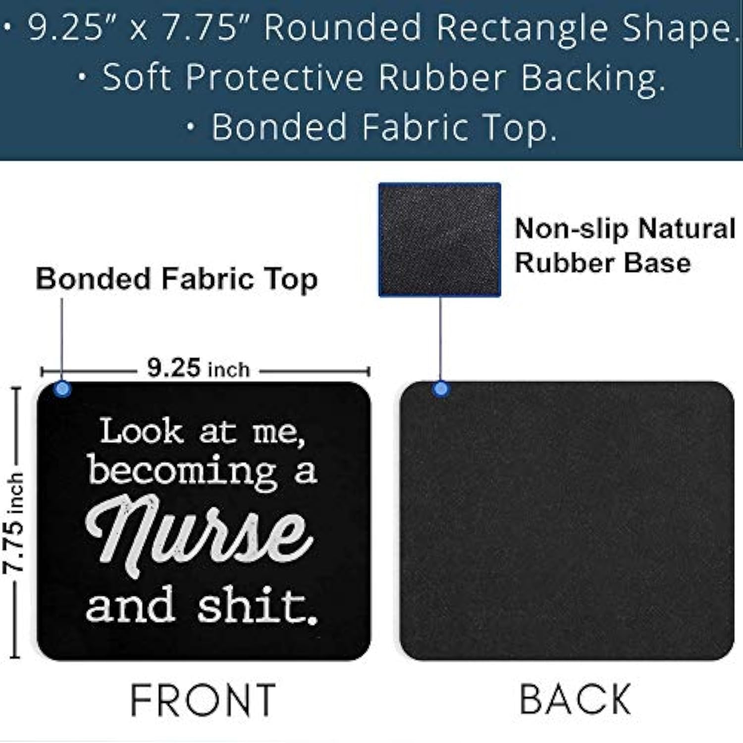 Nurse 9" Mousepad Nursing Mousemat - Nursing Student Gifts Women Girls Nurse Themed Graduation Black Office Poster Mouse Mat Mouse Pad Canvas