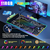 Mouse Pad With Phone Holder, Wireless Charging Desk Mat, Rgb Gaming Mousepad Home Office Large Desk Pad With Ultra-Smooth Surface, Non-Slip Base, Waterproof Keyboard Pad,Topographic Black