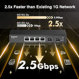 4 Port 2.5G Ethernet Switch With 2 Port 10G Sfp+ Slot, 4 X 2.5G Base-T Ports Compatible With 10/100/1000Mbps, Metal Unmanaged Fanless Small Network Switch