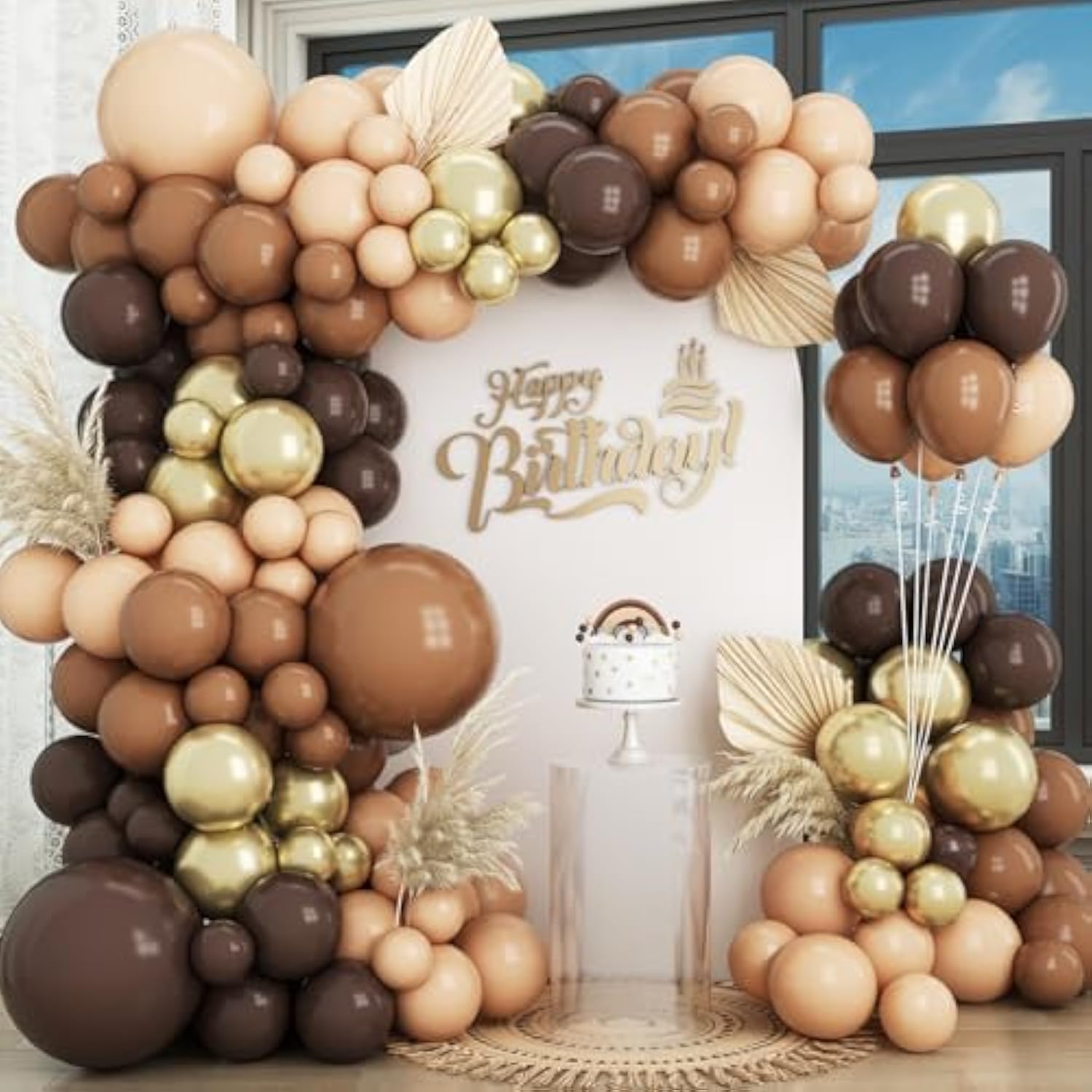 Brown Balloon Garland Arch Kit,120Pcs Boho Brown Gold Cream Coffee Balloons Arch,For Birthday,Baby Shower,Jungle Safari,Woodland Party Decorations