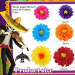 18 Pcs Mexican Paper Flowers Colorful Fiesta Tissue Paper Flowers Pom Poms Mexican Carnival For Floral Party Backdrop Wedding Birthday Party Craft, 6" 8" 10"