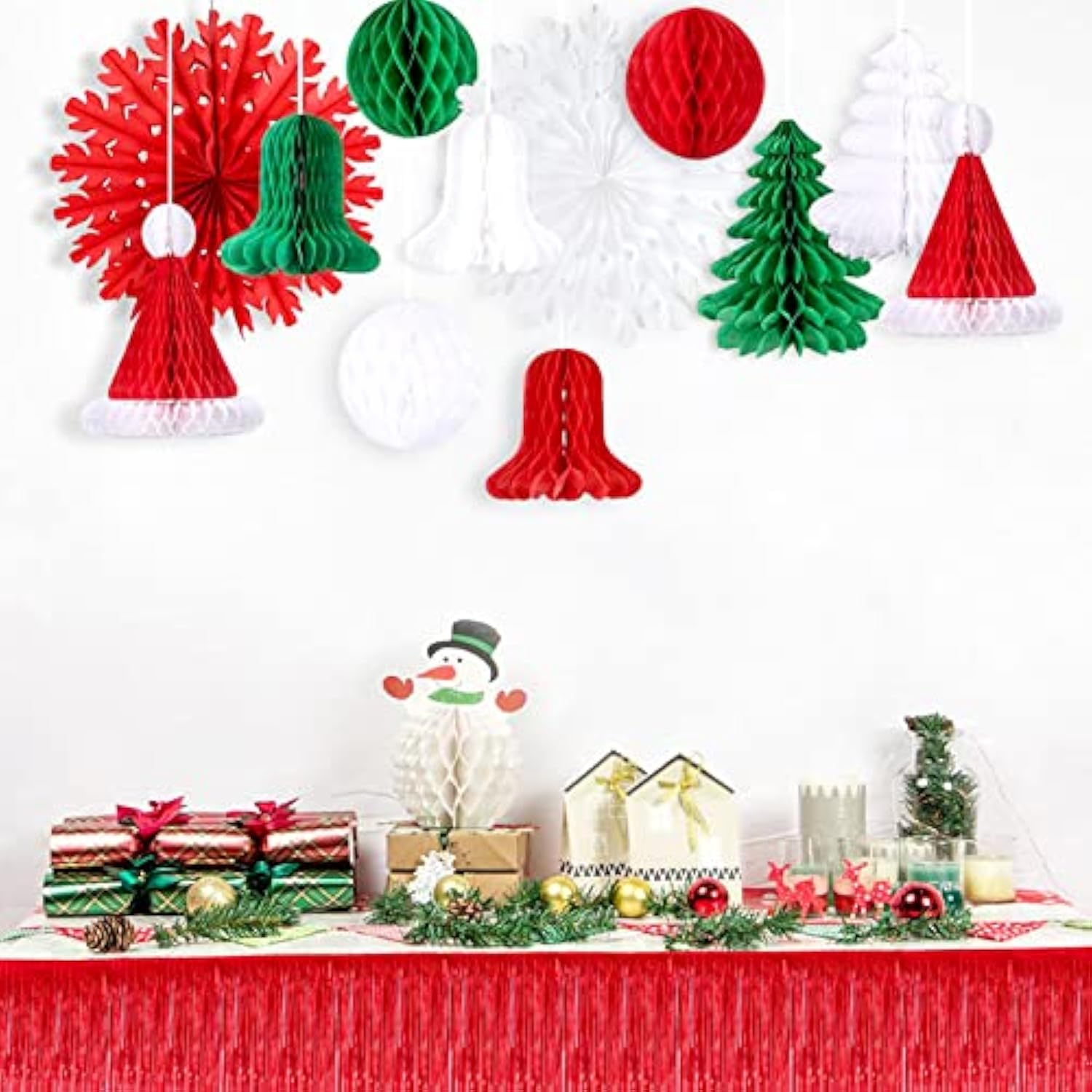 10 Pack 10 Feet Red Foil Fringe Garland Metallic Tinsel Streamers Banner Wall Hanging Curtain Backdrop For Parade Floats, Bachelorette, Wedding, Birthday, Halloween, Christmas Party Decorations