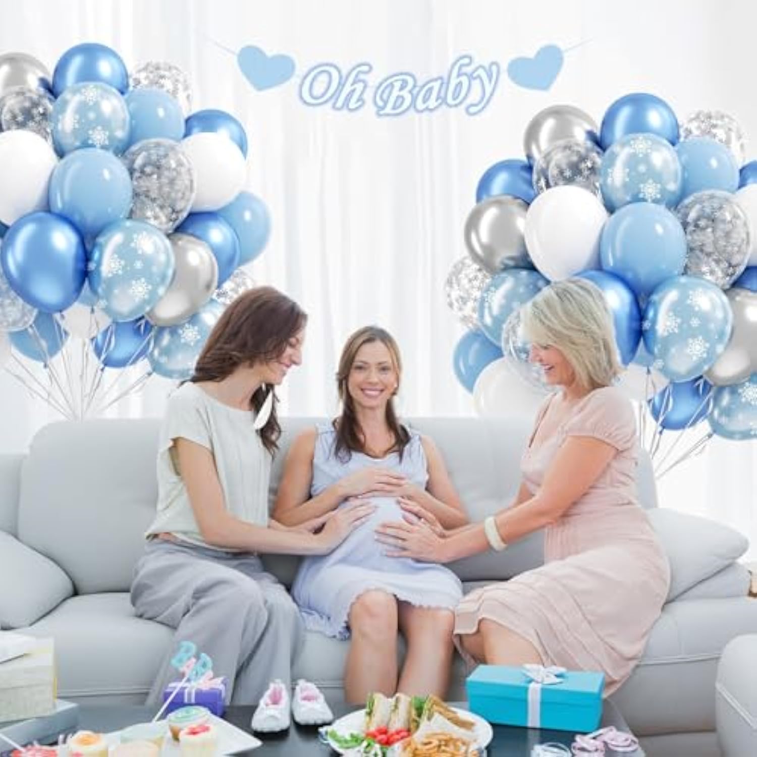 61Pcs Winter Wonderland Balloons Set, Snowflake Confetti Balloons Blue Metallic Silver White Balloon For Snowflake Frozen Christmas Winter Wonderland Birthday Party Decoration