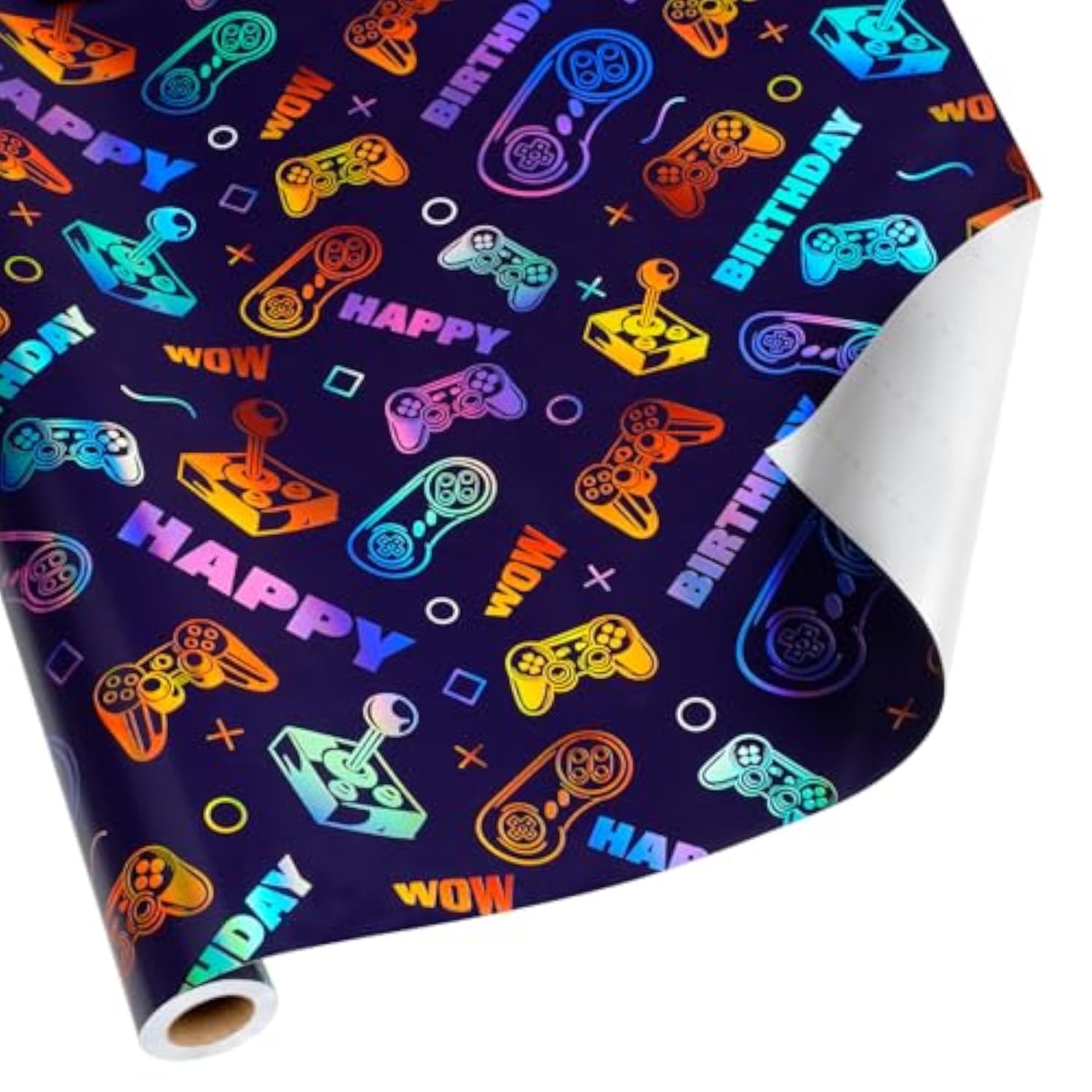 Gaming Wrapping Paper - 17 Inch X 33 Ft - Colorful Video Game Design Gift Wrap Paper For Birthday Game Party Favor Game Lover Holiday