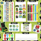 168 Pcs Video Game Party Favors Include Gaming Mini Notebook Gamer Birthday Sticker Pencil Stamper Ruler Eraser For Boy Teen Game Gifts Classroom Rewards Favor Party Supplies Decor(Bright)
