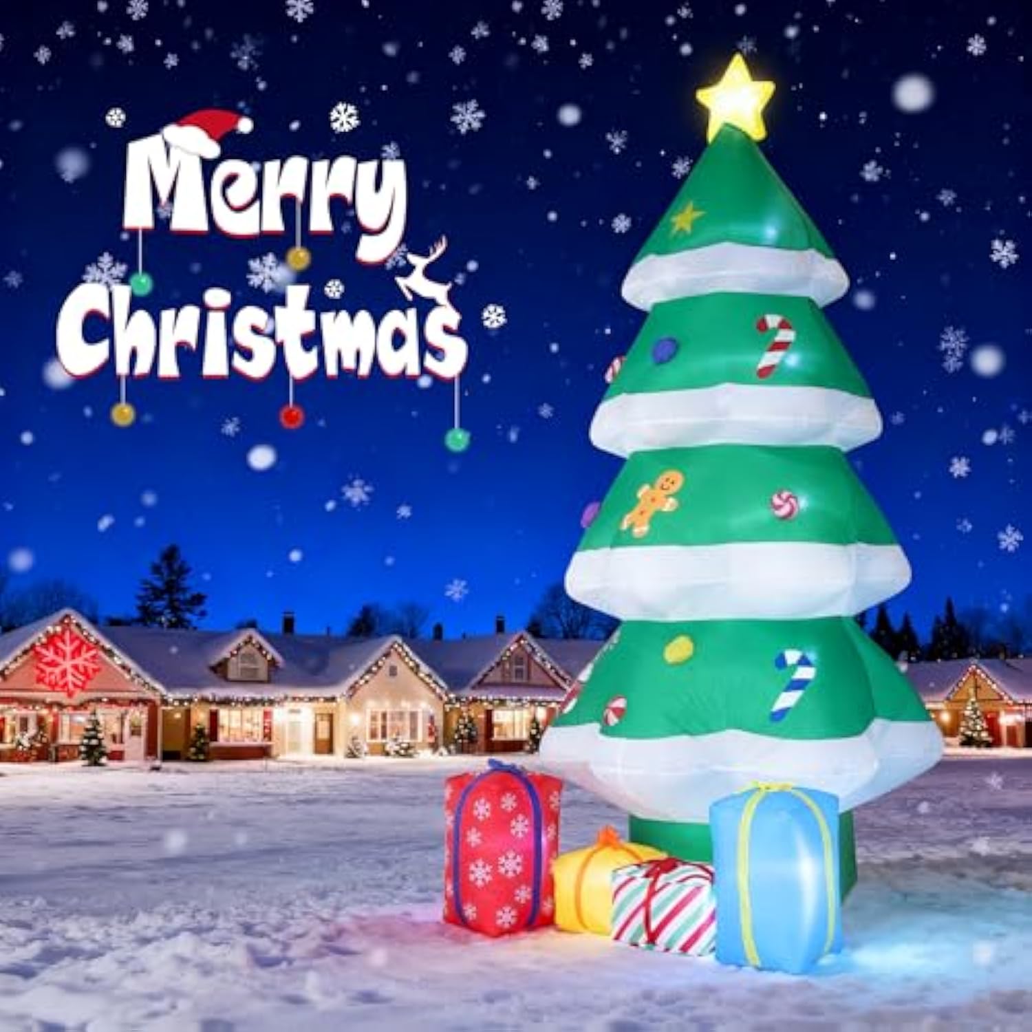 10 Ft Giant Inflatable Christmas Tree With 4 Gift Boxes Featuring Built-In Leds For Blow Up Christmas Decoration, Perfec