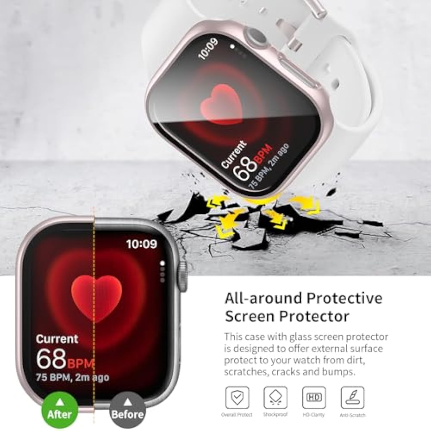 6 Pack Hard Pc Case Compatible With Apple Watch Series 11/10 46Mm With Tempered Glass Screen Protector, Ultra-Thin Scratch Resistant Protective Bumper Cover For Iwatch 11/10 46Mm Accessories