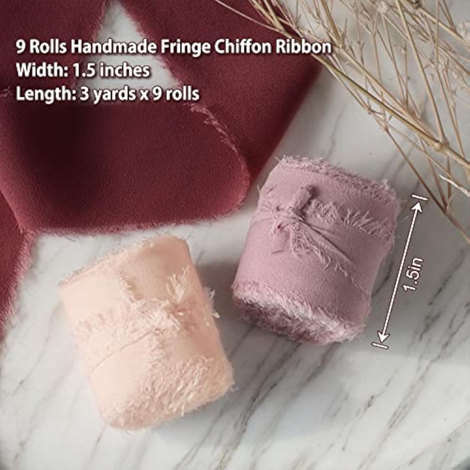 Chiffon Ribbon Fringe Silk Ribbon 9 Rolls Handmade Frayed Edges Ribbon
