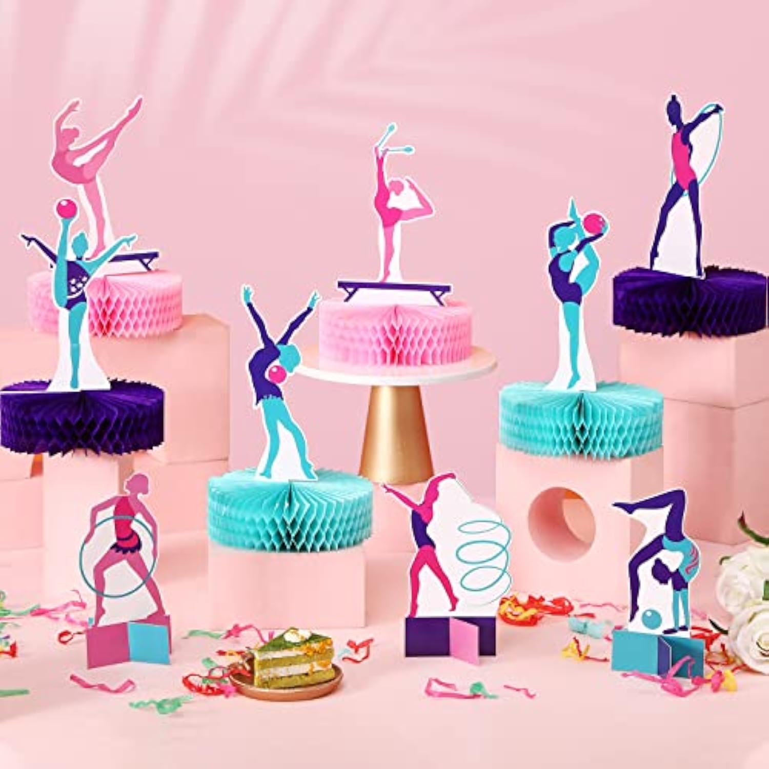 9 Pcs Gymnastics Honeycomb Centerpieces Gymnastics Party Decoration Girl Double Side Table Topper For Baby Shower Birthday Party Decoration