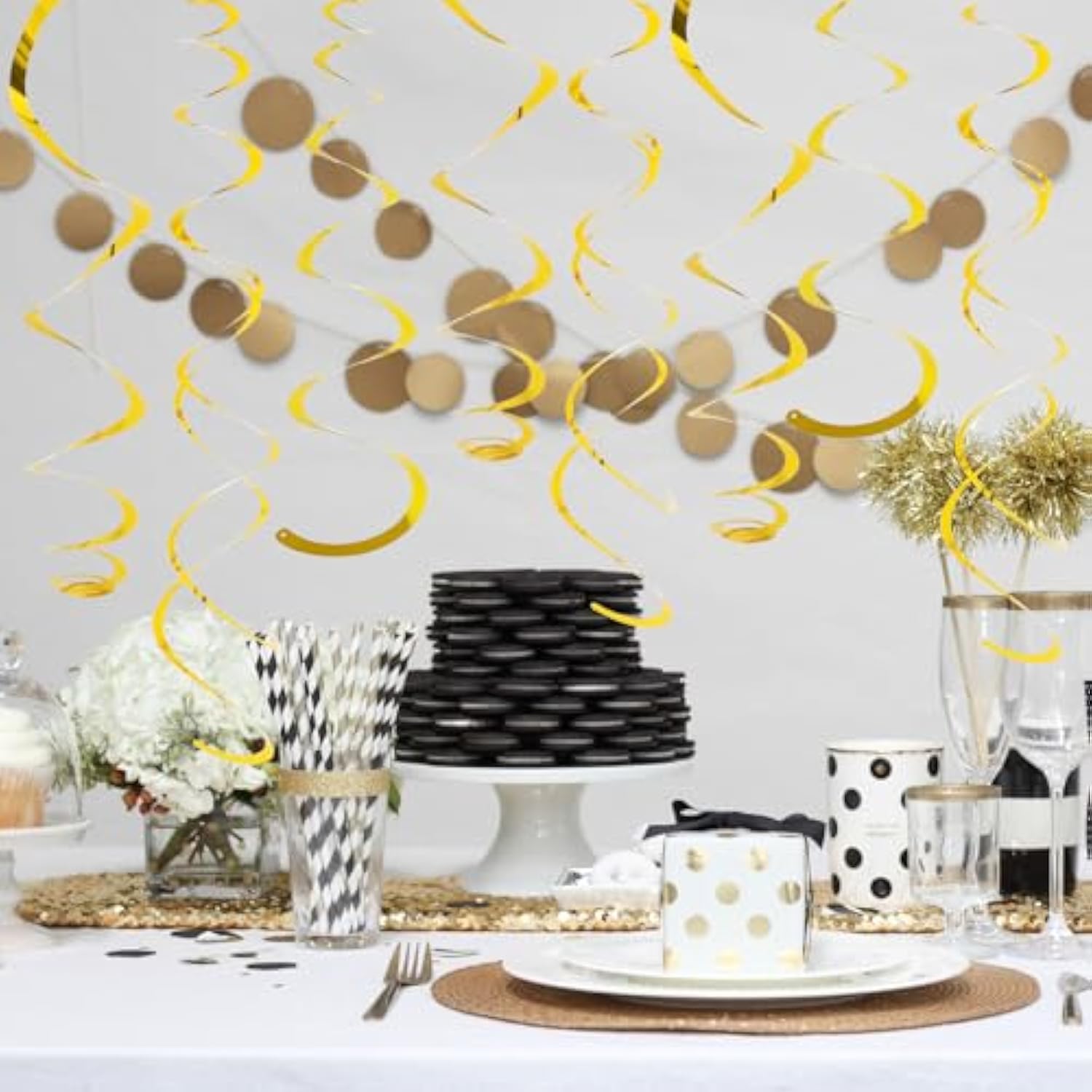 24 Pcs Gold Foil Hanging Swirl,Sparkle Ceiling Hanging Decorations, Plastic Streamer Party Decorations,Swirl Decorations With Double-Swirls And Single-Swirls For Birthday,Graduation,Easter,New Year