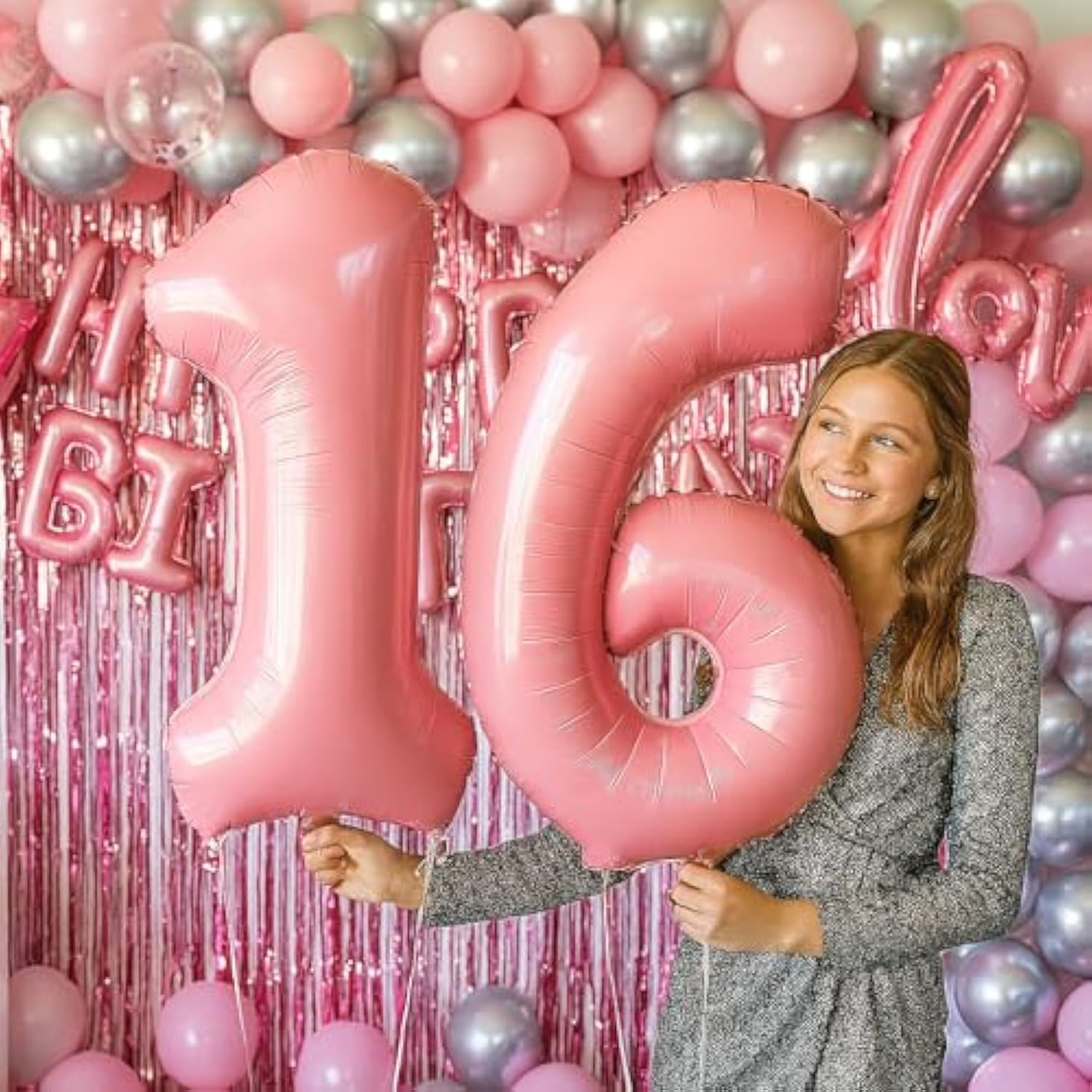 Pink Happy Birthday Balloon Set For Girls - 89 Pc Party Decorations For Women With 0-19 Number Balloons, Crown, Lipstick And Champagne Bottle Shapes, Confetti, Backdrop, Arch Kit, Assembly Supplies