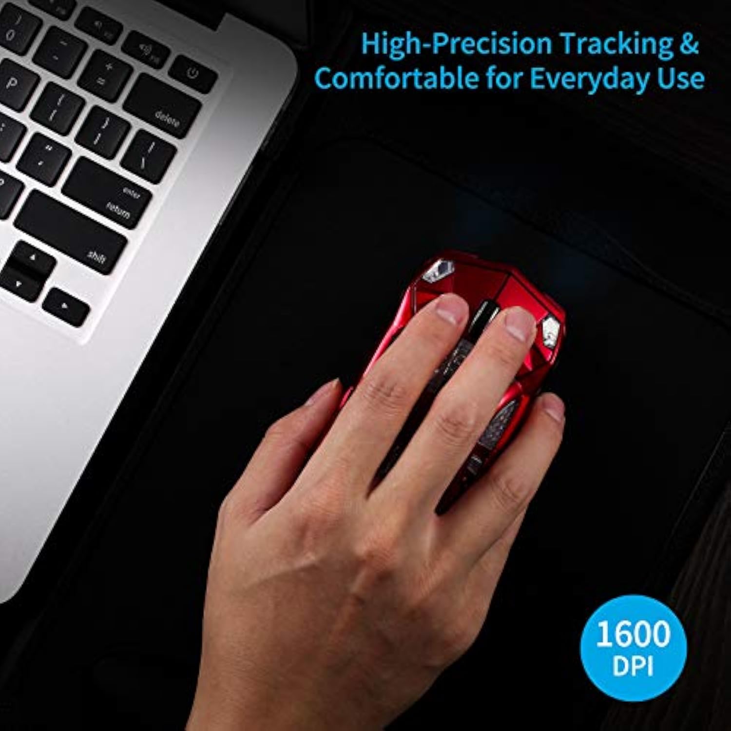 Sports Car Shaped Computer Mouse [Updated] With Led Headlights, 1600 Dpi Optical Sensor 2.4 Ghz Wireless Mouse For Pc & Mac, Red