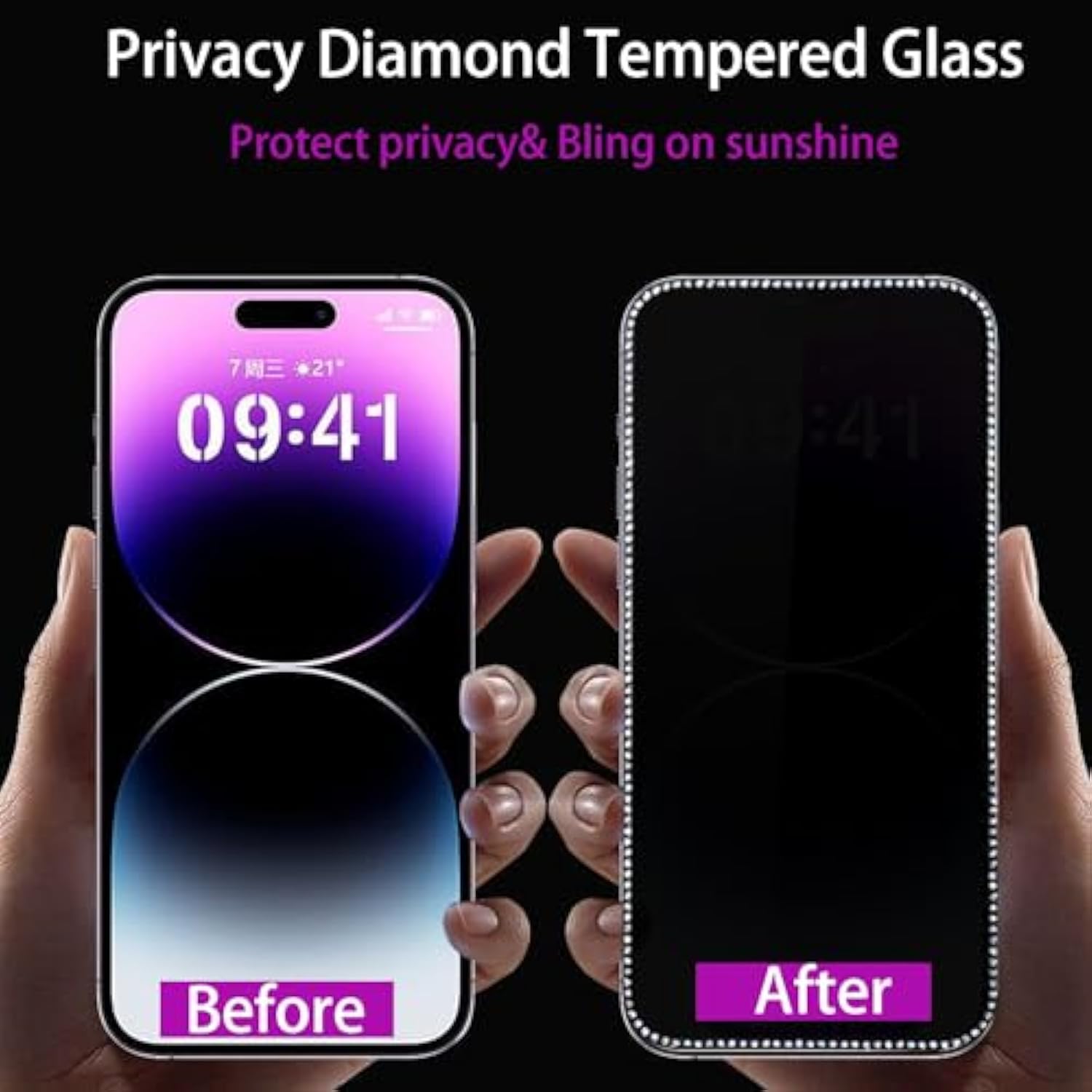 2Pcs Glitter Privacy Screen Protector Suit For Iphone 17 Promax/Iphone 16Promax, Anti-Spy Diamond Bling Shiny Sparkling Tempered Glass Suit For Iphone 17 Promax/Iphone 16 Promax 6.9Inch