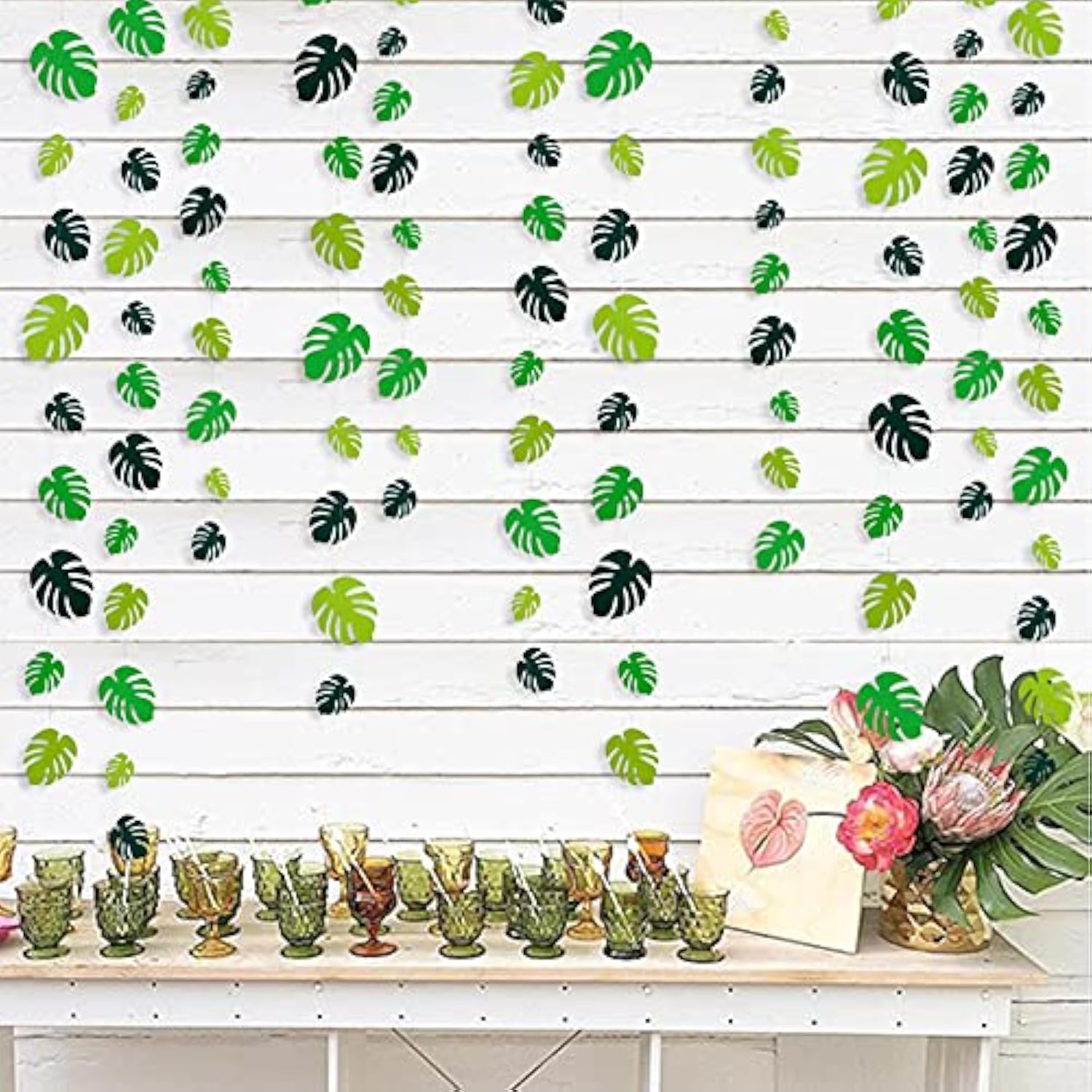 46 Ft Tropical Party Decorations Green Palm Leaves Garland Banner For