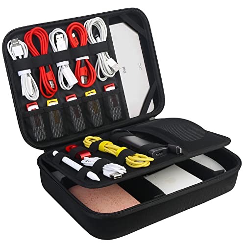 Electronic Organizer Travel Cable Organizer Bag Electronic Accessories Case Portable Tech Organizer For Tablet Apple Ipad 11In, Hard Drives, Cables, Chargers, Iphone, Power Bank, Black