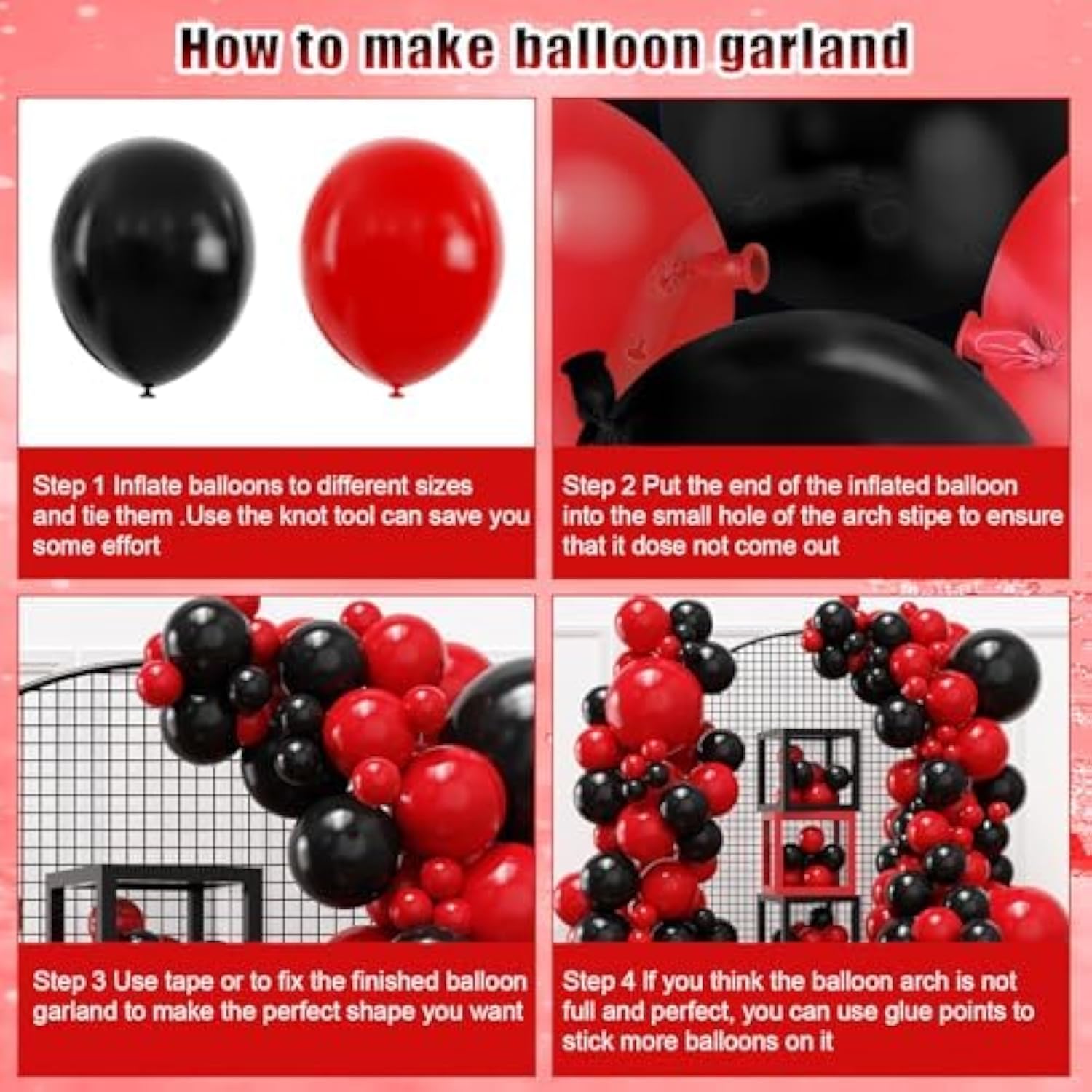 Red And Black Balloons, Black And Red Balloons Garland Arch Kit With Different Size For Birthday, New Years, Bbq Casino, Graduation And Anniversary Decorations Supplies
