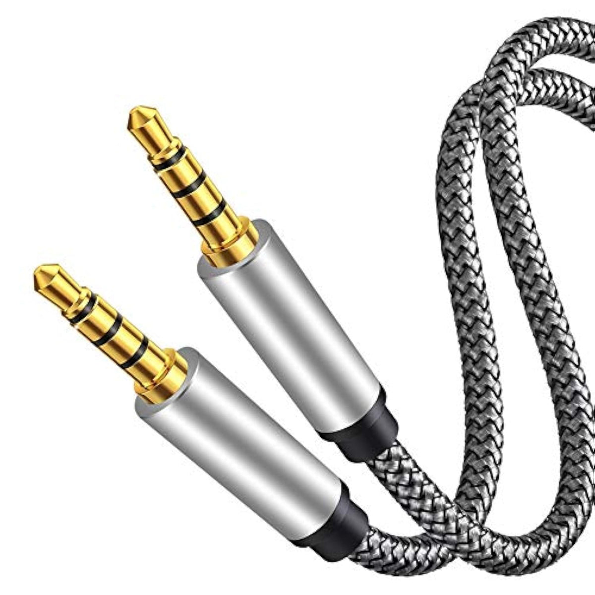 Male To Male Audio Cable 20Ft,4 Pole Hi-Fi Stereo Sound 3.5Mm Aux Cable Adapter/Auxiliary Cable/Aux Cord Compatible All 3.5Mm-Enabled Devices For Car (20Ft, Silver)