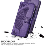 For Iphone 16 Pro Max Phone Case Wallet,Women Flip Folio Cover With Credit Card Holders Emboss Butterfly Flower Pu Leather Purse Wrist Strap Kickstand Case For Men Girls Purple