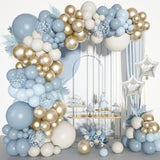 Dusty Blue Balloons Arch Kit, Different Sizes 18 12 10 5Inch Fog Blue Sand White Champagne Gold Latex Confetti Star Foil Balloon For Boys Baby Bridal Shower Birthday Boho Party Decorations